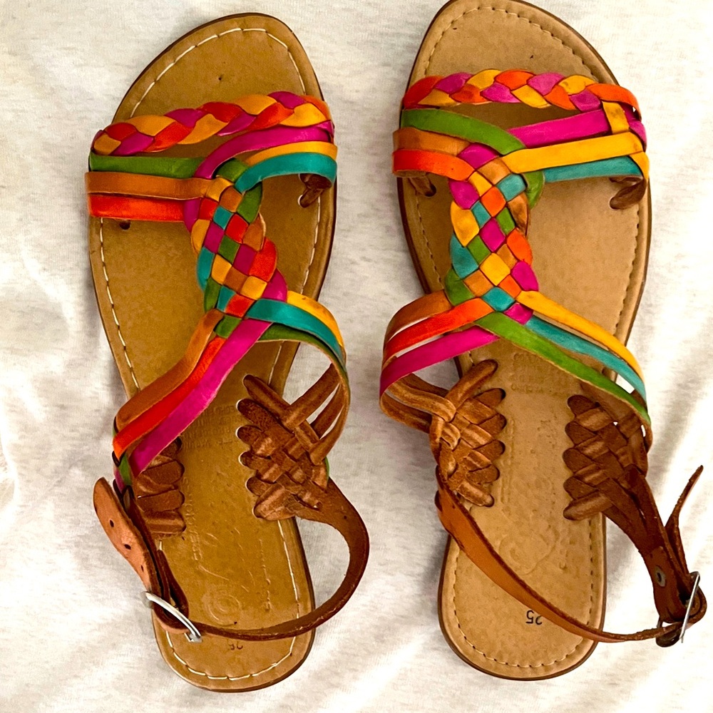 Colorful braided huarache sandals, made in Mexico. Never worn! Size 8
